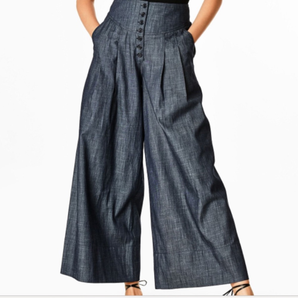 Wide leg denim linen high waisted pants